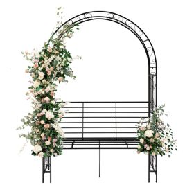 6.7ft Double-layer Curved Roof With Seat, Black Wrought Iron Arch