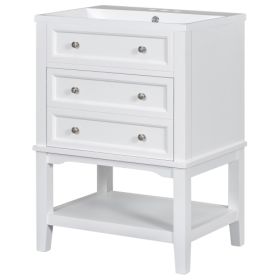 24 Bathroom Vanity With Sink, Bathroom Storage Cabinet With Drawer And Open Shelf, Solid Wood Frame, White