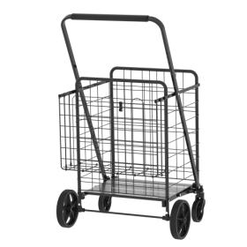 Large Shopping Cart,Grocery Cart On Wheels, Foldable Utility Shopping Carts With Double Basket And 360  Rolling Swivel Wheels For Groceries Laundry