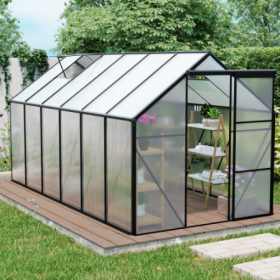 6x12 FT Polycarbonate Greenhouse Raised Base And Anchor Aluminum Heavy Duty Walk-in Greenhouses For Outdoor Backyard In All Season,Black