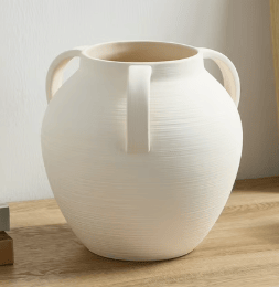Home Decor Collection Matte Textured Ceramic Stoneware Vase with Handles, 8'', White