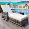 Outdoor Wicker Chaise Lounge Chair with Armrests Adjustable Patio Recliner with Removable Cushion All Weather Rattan Pool Lounger for Garden Poolside