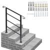Matte Black Adjustable Handrail for 1 to 3 Steps Outdoor Stair Railing with Scroll Design Heavy Duty Metal Step Hand Rail for Porch Deck Patio Yard Co