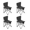 4 Pack Black Camping Chairs with Steel Frame and Oxford Fabric Portable Folding Fishing Chairs Lightweight Outdoor Seats with 100KG Weight Capacity fo