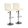 Bar Stools 1 Set of 2, Counter Height Bar Stools, Square Cushion Bar Stools with Back, Footstool, Cafe, White, 2 pieces