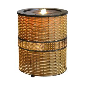 Indoor Rattan Water Fountain with LED Light - 16.9 inch High Round Floor Zen Fountain for Home, Living Room, Yoga Room, Office and Porch Decor