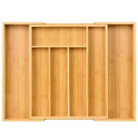 Expandable Bamboo Kitchen Drawer Organizer – Adjustable Cutlery Tray for Utensils, Silverware