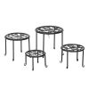 4-Pack Matte Black Round Plant Stands with Floral Design - Durable Metal Flower Pot Holders for Indoor Home Garden Decor