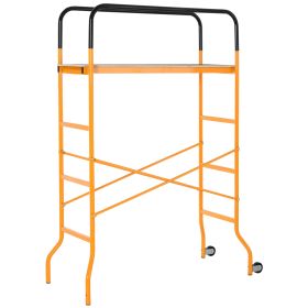 HOMCOM 4-Step Steel Scaffold Organizer Platform, Anti-Skid Mobile Scaffolding Ladder with 2 Wheels, Free Moving for Indoor/Outdoor Decoration