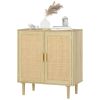 HOMCOM Bohemian Sideboard, 31.5" Buffet Cabinet with 2 Rattan Doors and Shelves for Living Room, Hallway, Natural