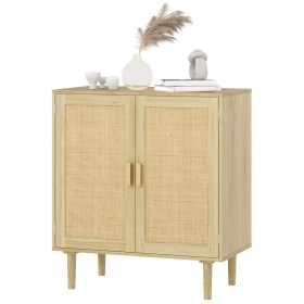 HOMCOM Bohemian Sideboard, 31.5" Buffet Cabinet with 2 Rattan Doors and Shelves for Living Room, Hallway, Natural