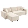 HOMCOM Corner Sofa with Reversible Chaise Lounge, Corduroy L-Shaped Sectional Sofa with Pocket Spring, Cream White
