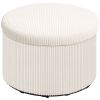 HOMCOM 24 Inches Round Storage Ottoman Stool with Lid, Upholstered Corduroy Foot Rest for Living Room, Bedroom, Beige