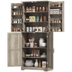 HOMCOM Farmhouse Kitchen Pantry, 72" Tall Pantry Cabinet with 4 Barn Doors, 4 Adjustable Shelves and 8 Door Shelves, Gray Wash