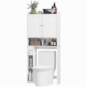 HOMCOM Modern Over the Toilet Storage Cabinet with 2 Doors, Above Commode Storage Cabinet with Toilet Paper Holder, White