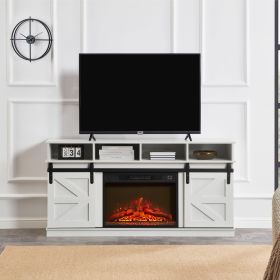 Modern Farmhouse TV Media Stand, Large Barn Inspired Home Entertainment Console, with 23" Fireplace Insert, for TV Up to 65''