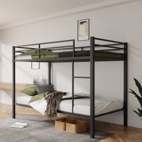 Metal Bunk Bed Twin Over Twin, Low Profile Bunk Bed Frame withBuilt-in Ladder, High Guardrail and Metal Slats
