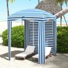 Outsunny 5.8' x 5.8' Blue White Stripe Cabana Umbrella with Single-top Vented Windows Ruffles Carry Bag for Outdoor Use