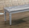 Modern Glam Silver Finish 1pc Bench Tufted Seat Foam Cushioned Faux Leather Upholstery Bedroom Furniture Home Decor