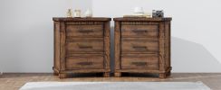 Rustic Three Drawer Reclaimed Solid Wood Framhouse Nightstand Set of Two