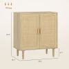 HOMCOM Bohemian Sideboard, 31.5" Buffet Cabinet with 2 Rattan Doors and Shelves for Living Room, Hallway, Natural