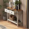 Farmhouse Style Console Table with 2 Drawer and Bottom Storage Shelf for Entryway, Rustic Side Table with Storage Drawer and Shelf for Living room