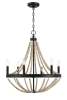 Starry Wood Chandelier Farmhouse Six Candle Light Wood Beaded Black Pendant Light for Dining Room