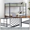 Metal Bunk Bed Twin Over Twin, Low Profile Bunk Bed Frame withBuilt-in Ladder, High Guardrail and Metal Slats