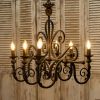Vintage Wrought Iron 6-Light Candle Chandelier - American Country Style Ceiling Light for Living Room, Dining Room, Bedroom