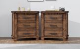Rustic Three Drawer Reclaimed Solid Wood Framhouse Nightstand Set of Two