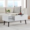 39" Wood Lift Top Coffee Table with Hidden Compartment and Storage Shelf for Living Room, Reception Room, White