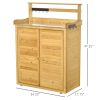 Outsunny Wooden Potting Bench 3-Tier Storage Cabinet Work Station Table Lockable Organizer with Magnetic Latch Hooks Foot Pads 34.25"L Yellow