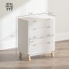HOMCOM 4 Drawer Double Dresser for Bedroom, Fluted Chest of Drawers with Gold Finger Pulls and 4 Wood Legs, White
