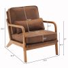 Modern Accent Chair with Oak Armrests Upholstered Single Leisure Lounge Chair with Orange Foil Fabric Cushion Indoor Reading Chair for Living Room Bed