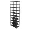 10 Tier Tall Shoe Rack for 30 Pairs Freestanding Modular Shoe Storage Organizer with Black Metal Tubes and Black Fabric Shelves Space Saving Shoe Shel