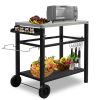 Stainless Steel BBQ Grill Cart with Wheels Portable Outdoor Grilling Tabletop Prep Station for Patio Garden Backyard Cooking and Serving