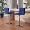 Bar Stools 1 Set of 2, Counter Height Bar Stools, Square Cushion Bar Stools with Back, Footstool, Cafe, Blue, 2 pieces