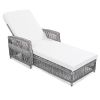 Outdoor Wicker Chaise Lounge Chair with Armrests Adjustable Patio Recliner with Removable Cushion All Weather Rattan Pool Lounger for Garden Poolside