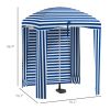 Outsunny 5.8' x 5.8' Blue White Stripe Cabana Umbrella with Single-top Vented Windows Ruffles Carry Bag for Outdoor Use