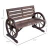 Outsunny Wagon Wheel Bench Rustic 2-Person Outdoor Patio Carbonized Finish with Backrest