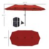 Outsunny 13ft Double-Sided Market Umbrella, Large Patio Umbrella with Solar Lights, Crank Handle for Garden, Pool, Yard, Wine Red