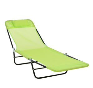 Folding Beach Chaise Lounge, 5-Level Adjustable Back, With Headrest And Breathable Mesh Seat, For Patio Or Deck, Green