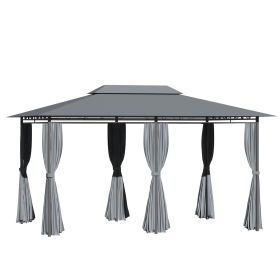 10' X 13' Outdoor Soft Top Gazebo Pergola With Curtains, 2-Tier Steel Frame Gazebo For Patio,