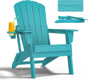 HDPE Folding Adirondack Chairs With Cup Holder (Option: Aruba blue-1pack)