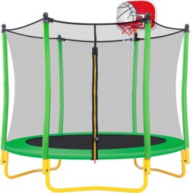 5.5FT Trampoline For Kids -65 Outdoor & Indoor Mini Toddler Trampoline With Enclosure, Basketball Hoop And Ball Included (Option: Grass Green)