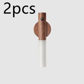 Auto LED USB Magnetic Wood Wireless Night Light Corridors Porch Lights PIR Motion Sensor Wall Light Cabinet Lamp (Option: Walnut 2pcs)