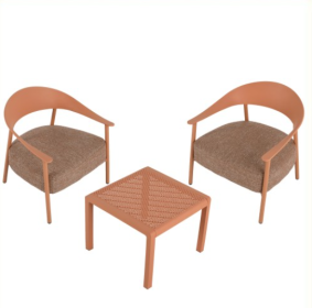 Modern 2 Piece Accent Chair Set With Coffee Table  Apricot Brown PP  Steel Frame Sofa Set, Soft Cushioned Seating For Living Room, Lounge, Balcony (Option: Apricot Brown)