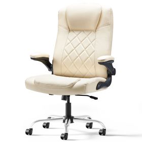 Leather Executive Office Chair With Arm & Rocking Function (Color: White)