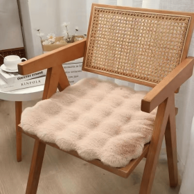 Imitation rabbit fur carpet square chair cover seat cushion, luxury rabbit fur small rug fluffy floor mat, suitable for living room sofa (Color: Khaki, size: 45cm)