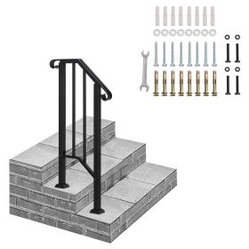 Outdoor Stair Handrail for 1 to 4 Steps Black Carbon Steel Transitional Hand Rail Kit with Installation Hardware Safety Railing for Porch Deck Patio C (size: 1-step)
